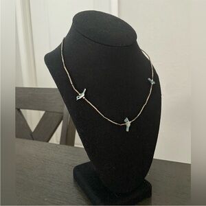 Vintage Bird Beaded Necklace | Blue and Silver